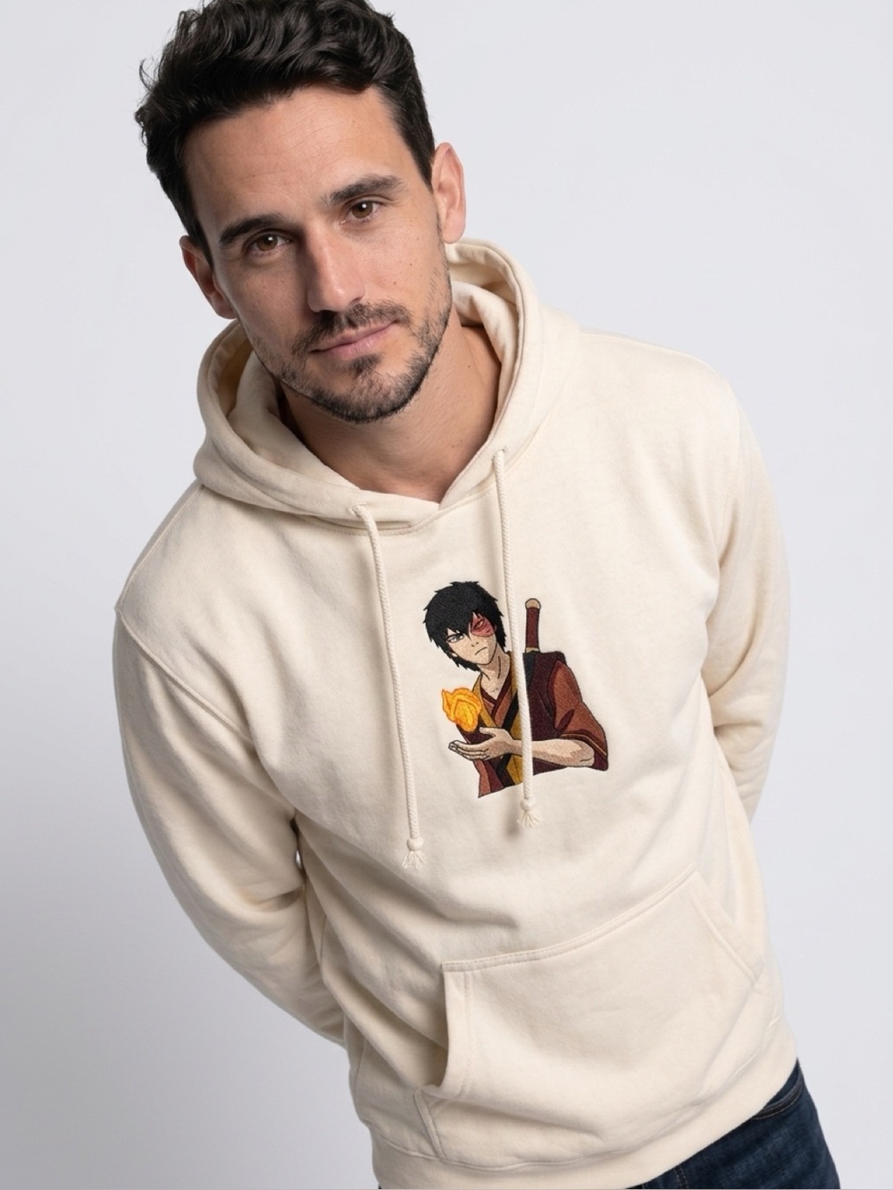 Cream Graphic Pullover Hoodie - Men-Prince Zuko from Avatar